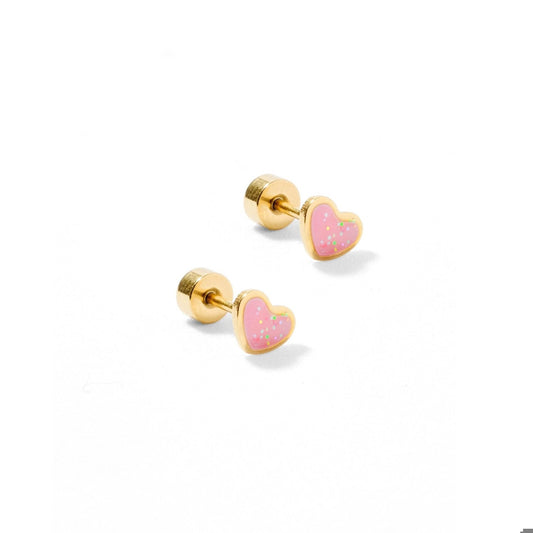 Screwback Stud Earrings - Nora Heart Pink